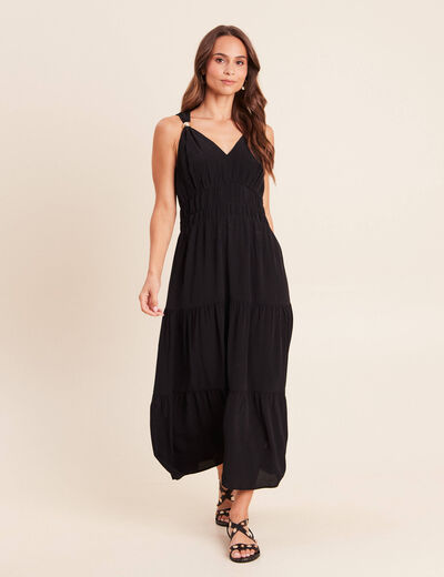 Robe longue &eacute;vas&eacute;e sans manches noir femme