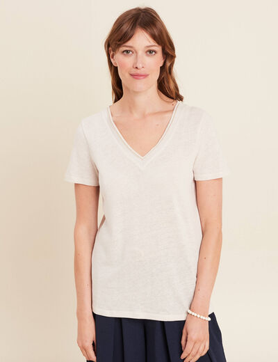T-shirt manches courtes col en V gris clair femme
