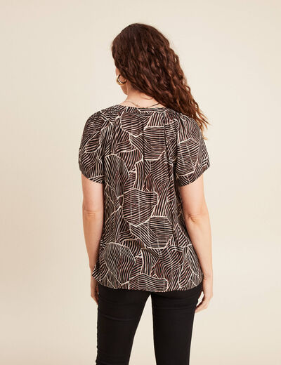 Blouse fluide col v manches courtes noir femme