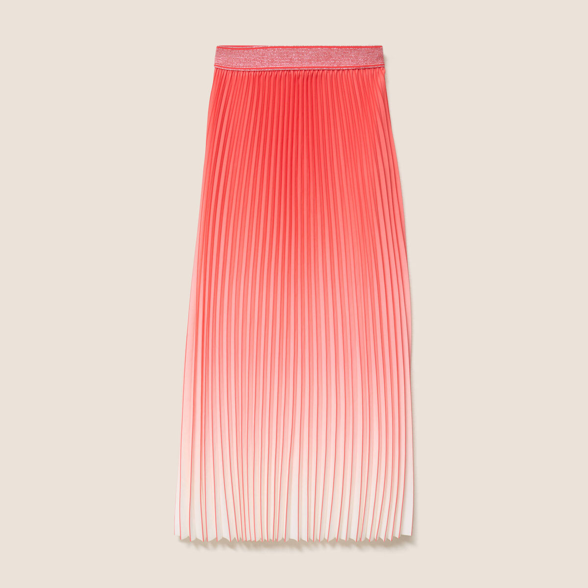 Jupe midi patineuse pliss&eacute;e rose vif femme