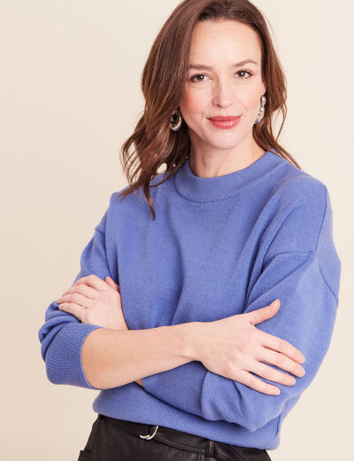 Pull droit col rond manches longues bleu femme