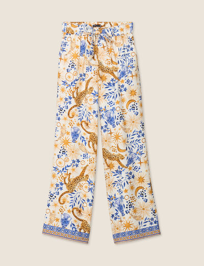 Pantalon fluide taille haute bleu femme
