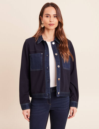 Veste droite courte manches longues denim brut femme
