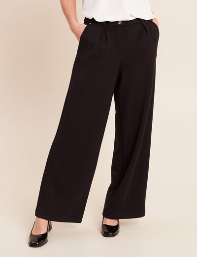 Pantalon coupe large taille haute maille noir femme