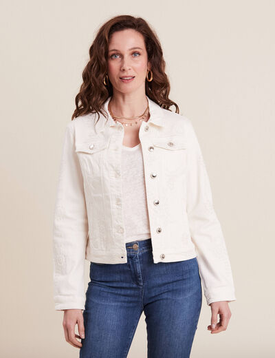 Veste cintrée en jean brodée ecru femme