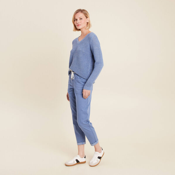 Pull manches longues col en V bleu ciel femme