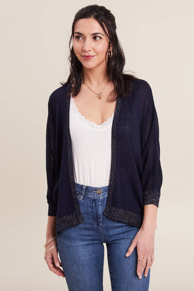 Gilet manches 3/4 bleu marine femme