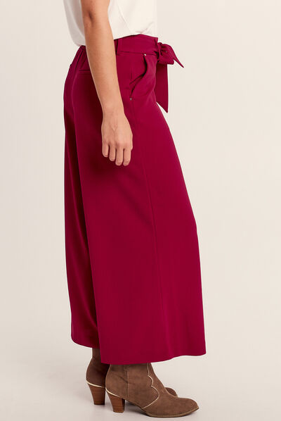 Pantalon large ceinturé rose framboise femme