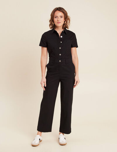 Combinaison pantalon boutonnée noir femme