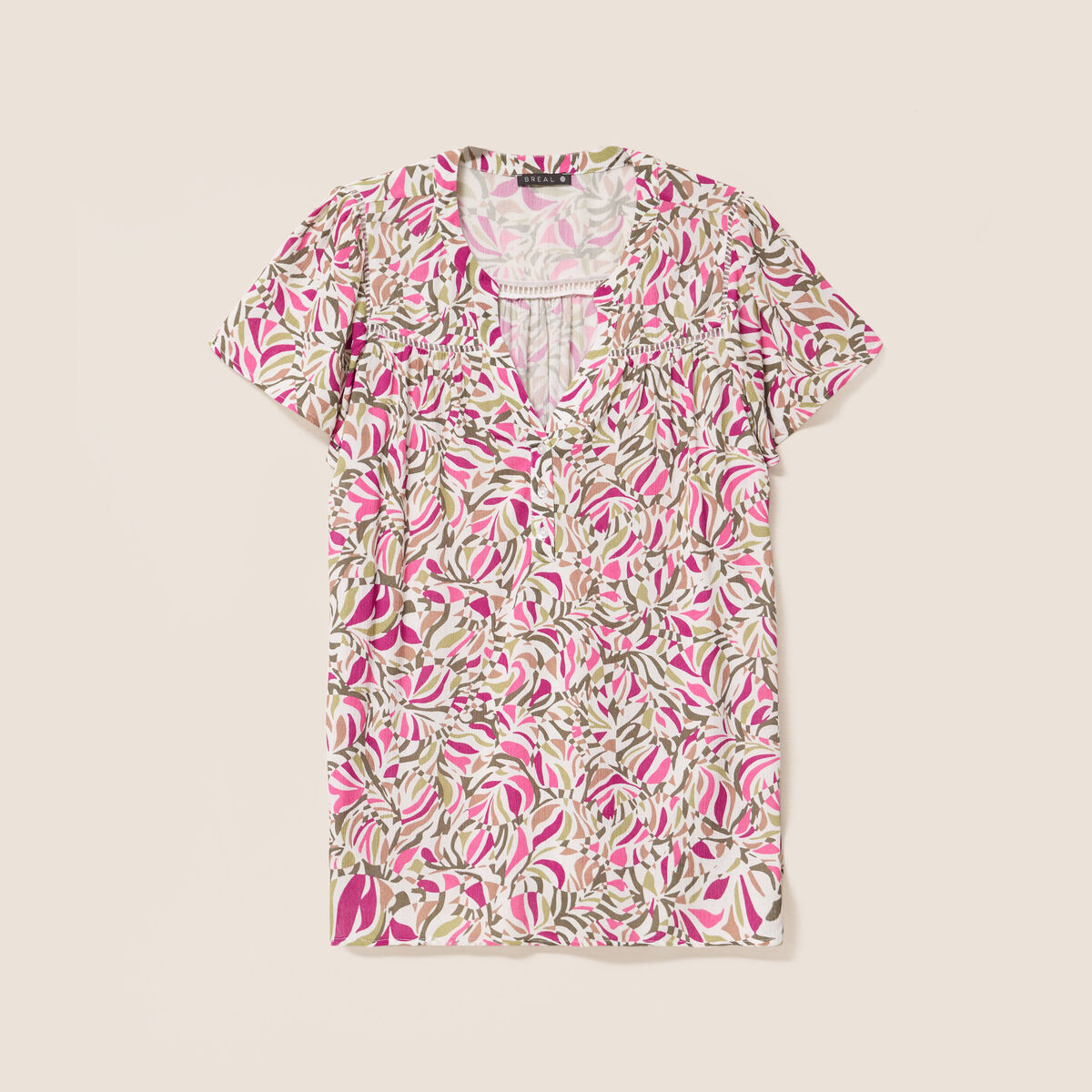 Blouse crêpe manches courtes vert kaki femme