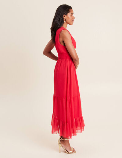 Robe longue évasée volants rouge femme