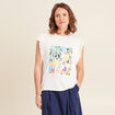 Top col rond manches courtes ecru femme