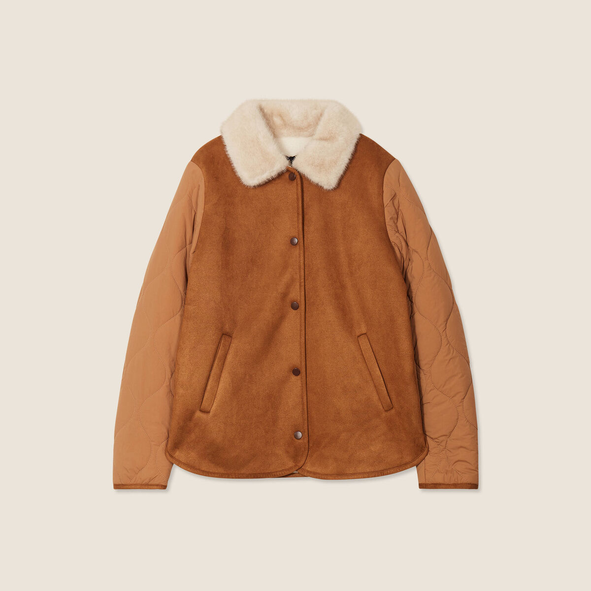 Blouson suédine boutonné camel femme