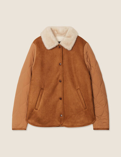 Blouson suédine boutonné camel femme
