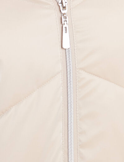 Doudoune mi-longue &agrave; capuche beige femme
