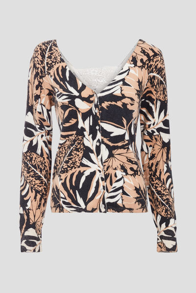 Gilet manches longues boutonné sable femme
