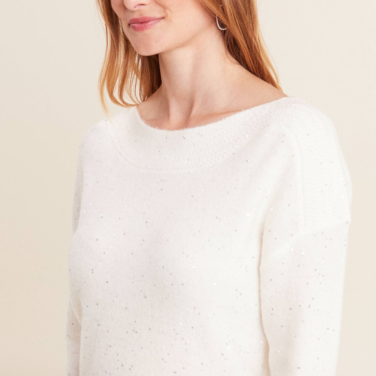 Pull manches longues ecru femme