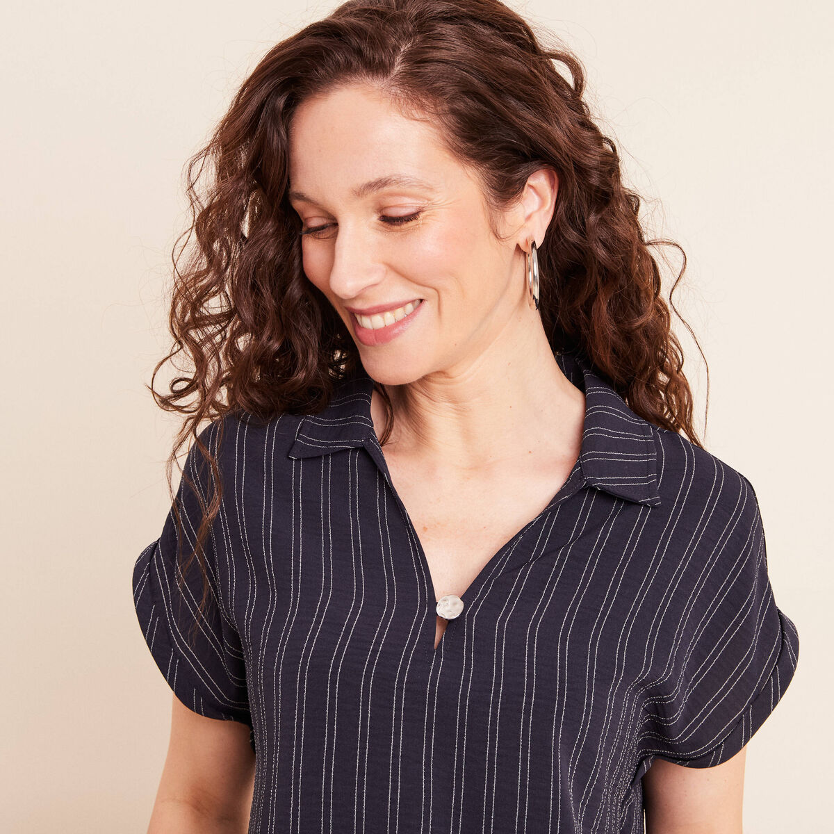 Blouse fluide manches courtes bleu femme