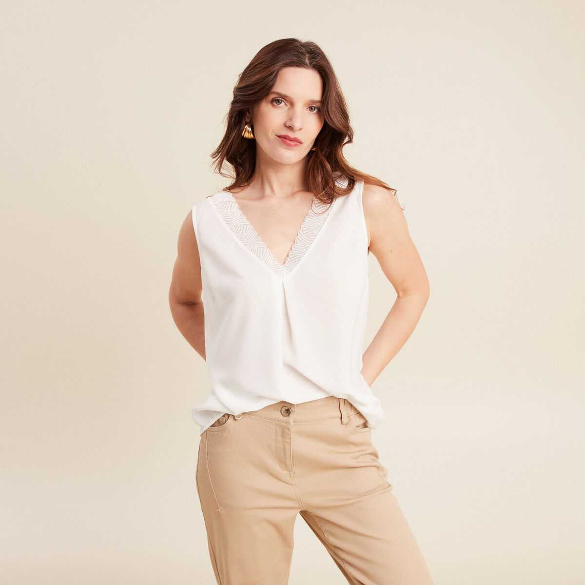 Débardeur sans manches ecru femme