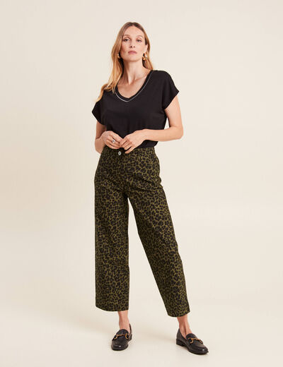 Pantalon large 7/8ème vert kaki femme