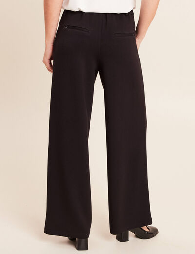 Pantalon coupe large taille haute maille noir femme