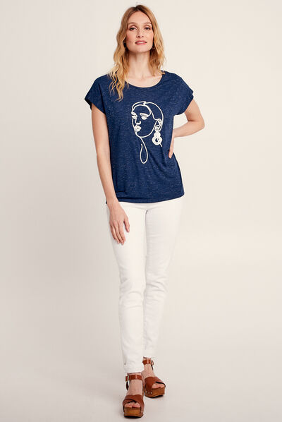 T-shirt manches courtes bleu foncé femme
