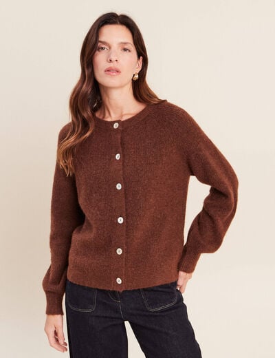Gilet col rond marron fonc&eacute; femme