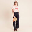 T-shirt col rond manches courtes rose poudr&eacute;e femme