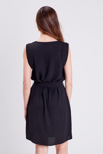 Robe droite ceinturée noir femme