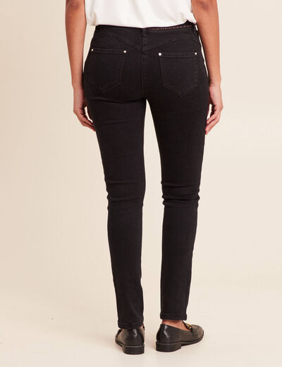 Jean coupe ajust&eacute;e avec broderie noir femme