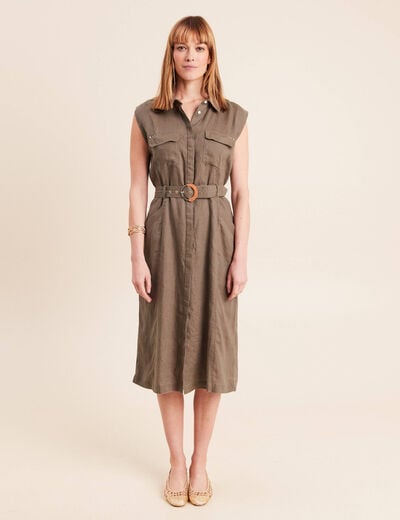 Robe &eacute;vas&eacute;e manches tr&egrave;s courtes vert kaki femme