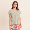 T-shirt col v manches courtes aspect lin vert clair femme