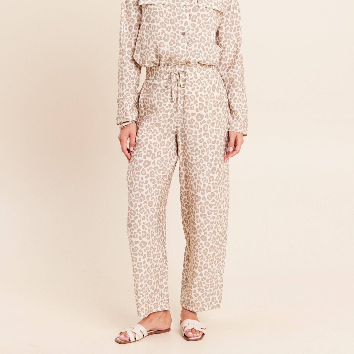 Pantalon coupe barrel taille haute blanc femme