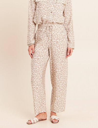 Pantalon coupe barrel taille haute blanc femme