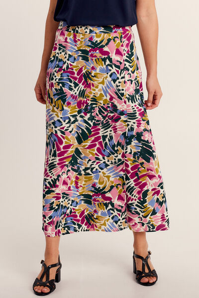 Jupe midi droite fendue multicolore femme