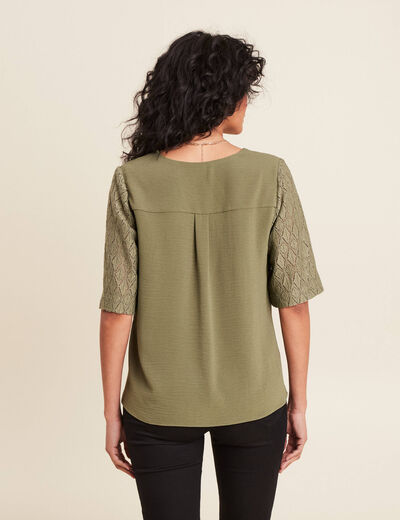 Blouse manches 3/4 vert kaki femme