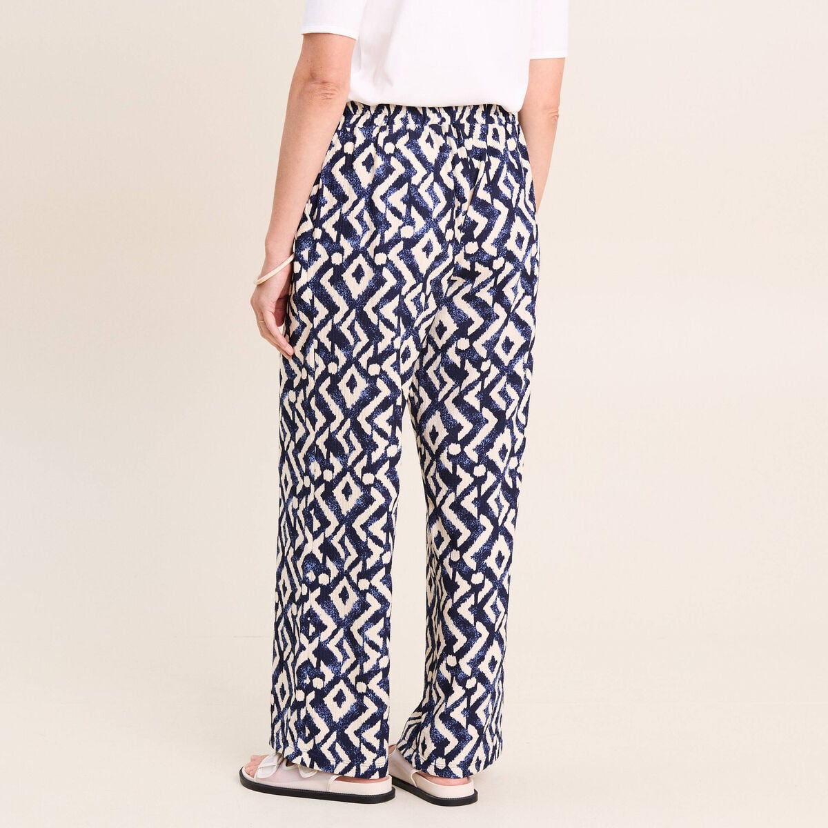 Pantalon large taille haute bleu femme