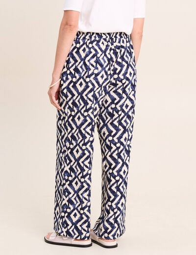 Pantalon large taille haute bleu femme