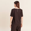 T-shirt droit col rond manches courtes marron femme