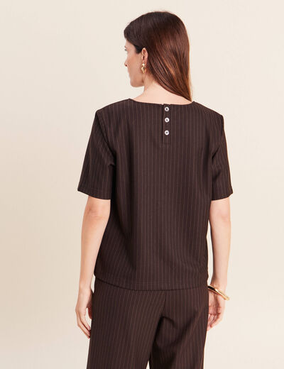 T-shirt droit col rond manches courtes marron femme