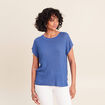 Pull col rond manches courtes bleu roi femme