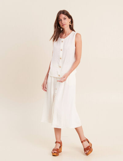Jupe pliss&eacute;e taille haute doubl&eacute;e ecru femme