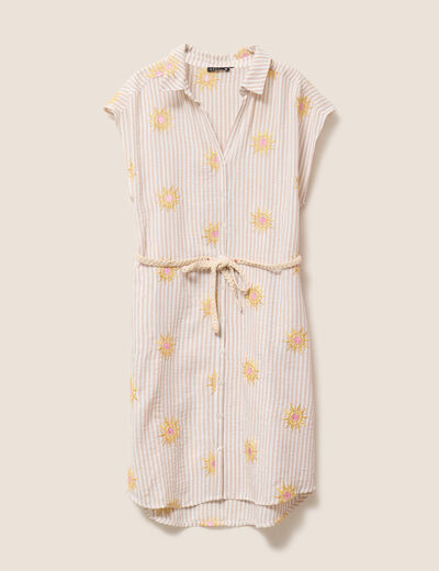 Robe courte évasée col chemise ceinturée rose femme