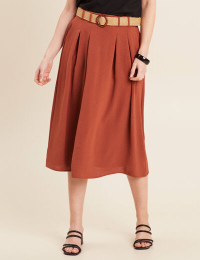 Jupe longue évasée ceinturée marron foncé femme