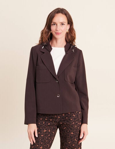 veste cintr&eacute;e doubl&eacute;e avec capuche marron fonc&eacute; femme