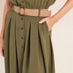Robe patineuse 3/4 col chemise vert kaki femme
