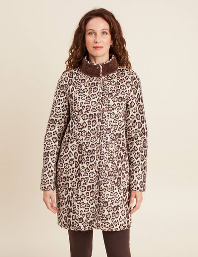 Manteau imprim&eacute; r&eacute;versible marron fonc&eacute; femme