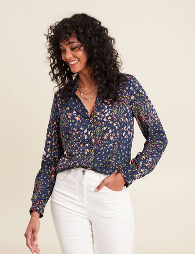Chemise manches longues bleu marine femme