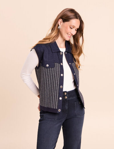 Veste sans manches col chemise bleu marine femme