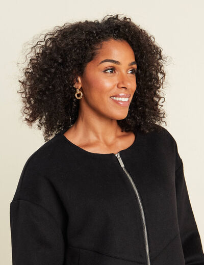 Manteau ample court &agrave; capuche noir femme